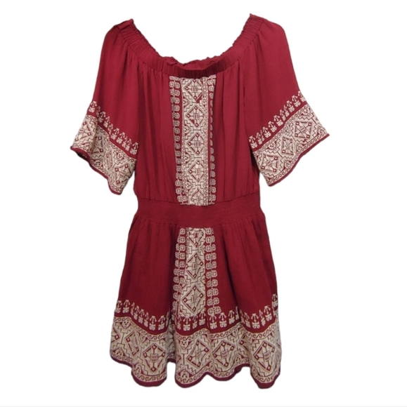 Tularosa Burgundy Red Fiona Off Shoulder Embroidered Mini Dress Size Medium M - Picture 10 of 11